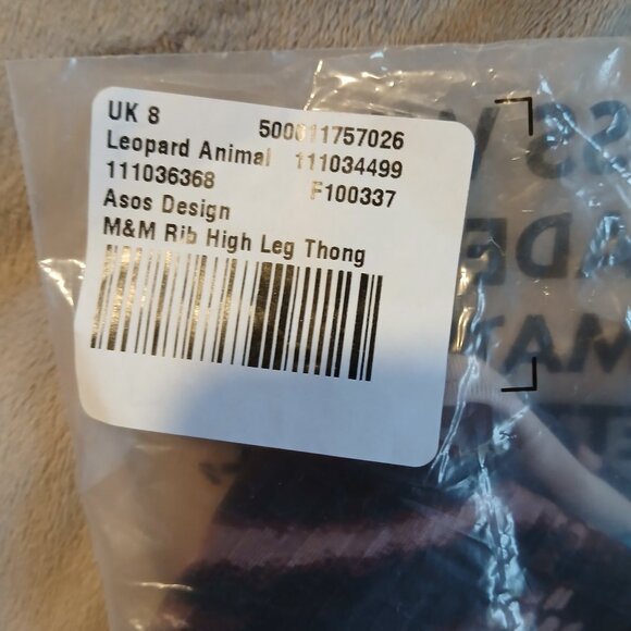 Asos Design Women's  Leopard M&M Rib High Leg Thong Size 4 - Picture 5 of 5